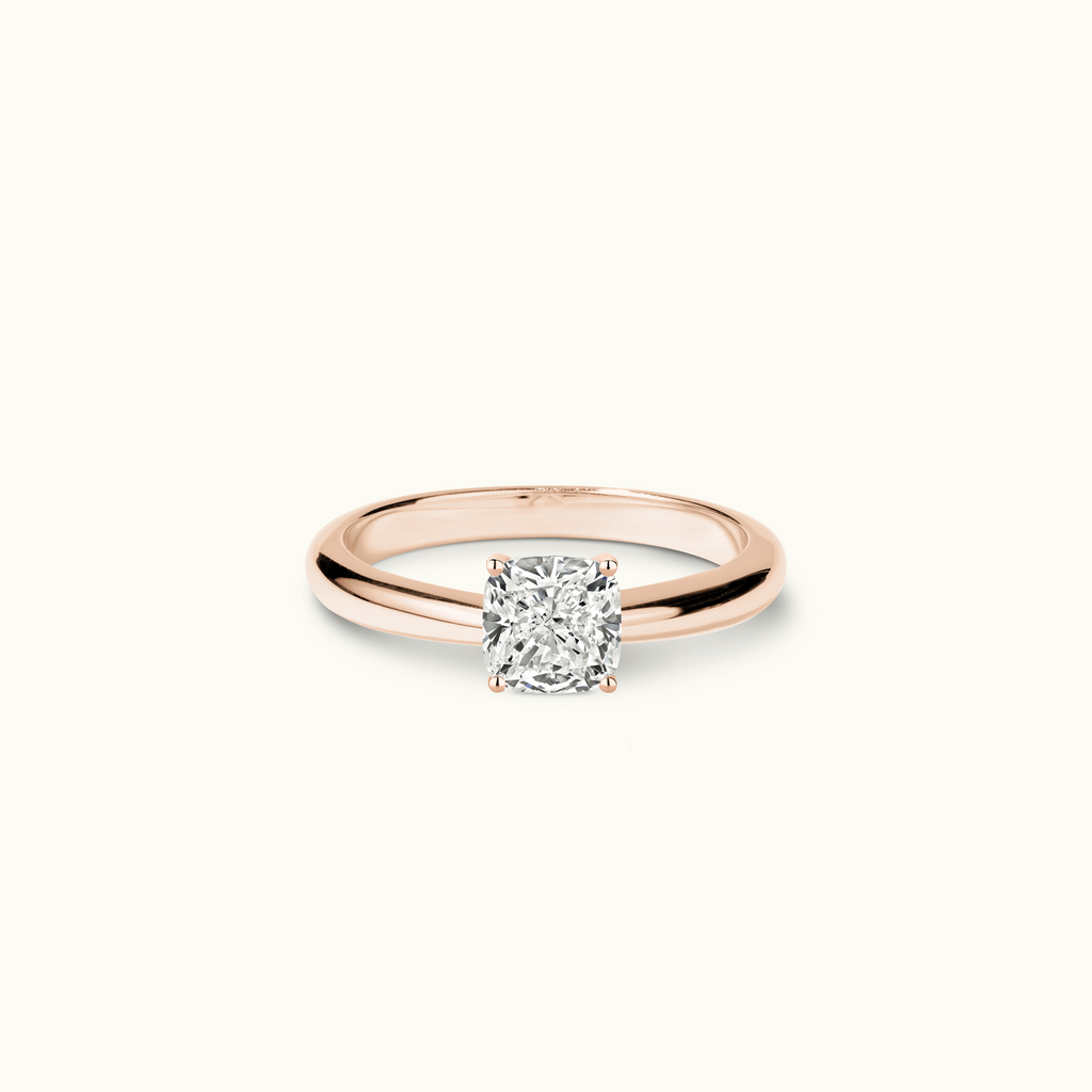 Jewellers District's Diamond Engagement Ring with Tapered Band in 14k Rose Gold, Cushion