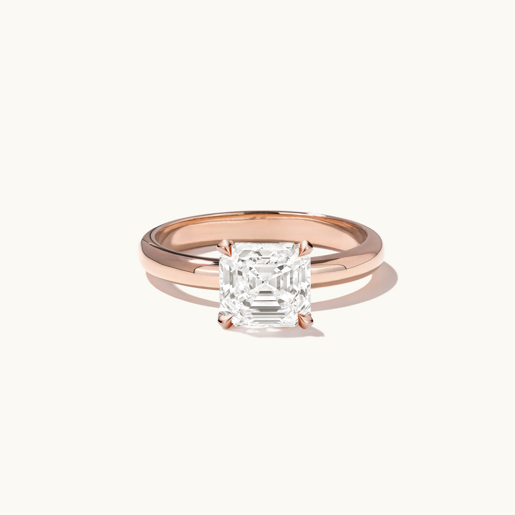 Jewellers District's Diamond Engagement Ring with Thick Band in 14k Rose Gold, Asscher