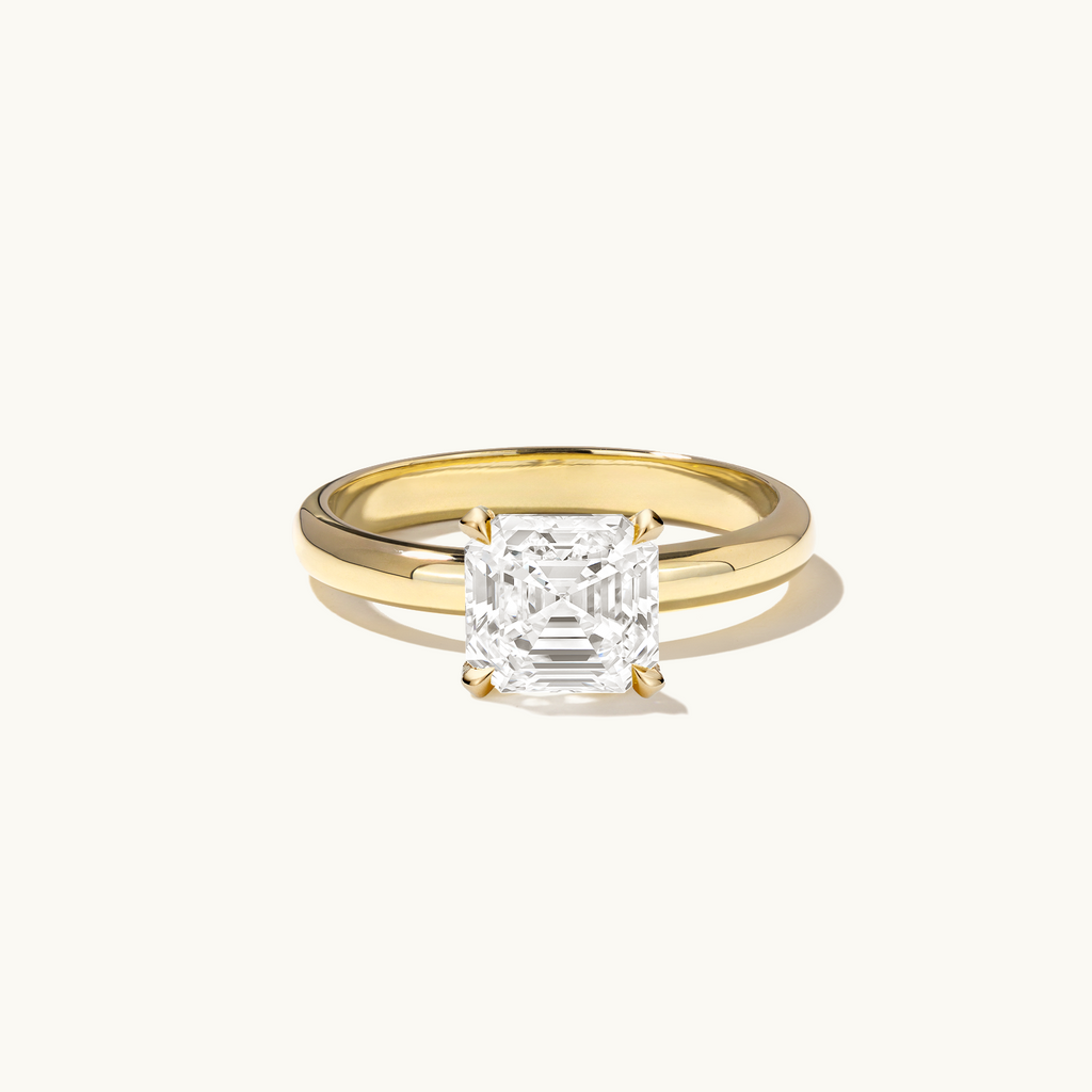 Jewellers District's Diamond Engagement Ring with Thick Band in 14k Yellow Gold, Asscher