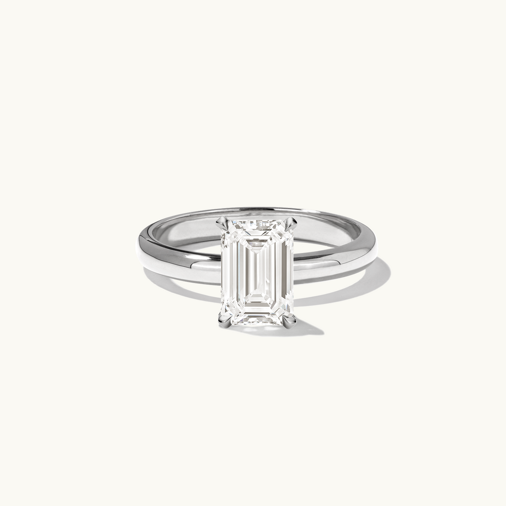 Jewellers District's Diamond Engagement Ring with Thick Band in 14k White Gold, Emerald