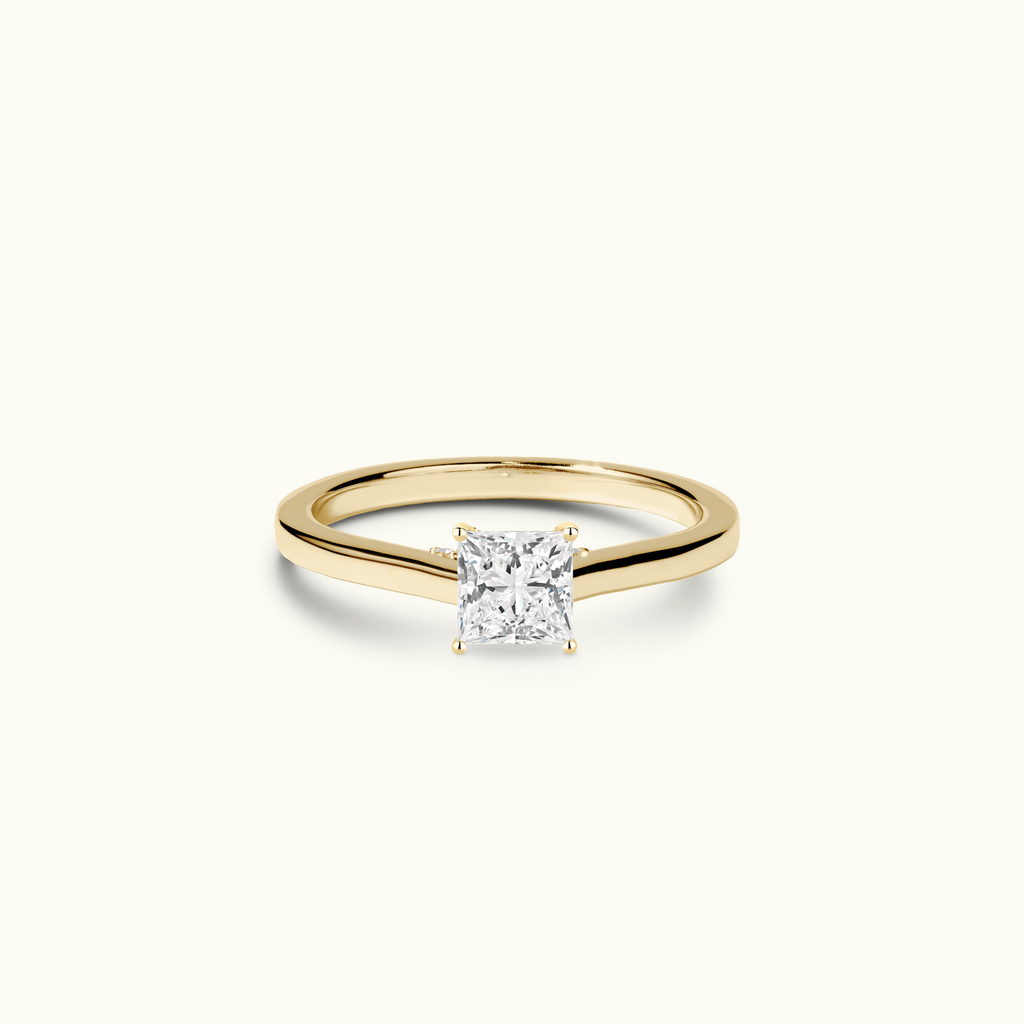 Jewellers District's Six-Prong Diamond Engagement Ring with Diamond Bridge in 14k Yellow Gold, Princess