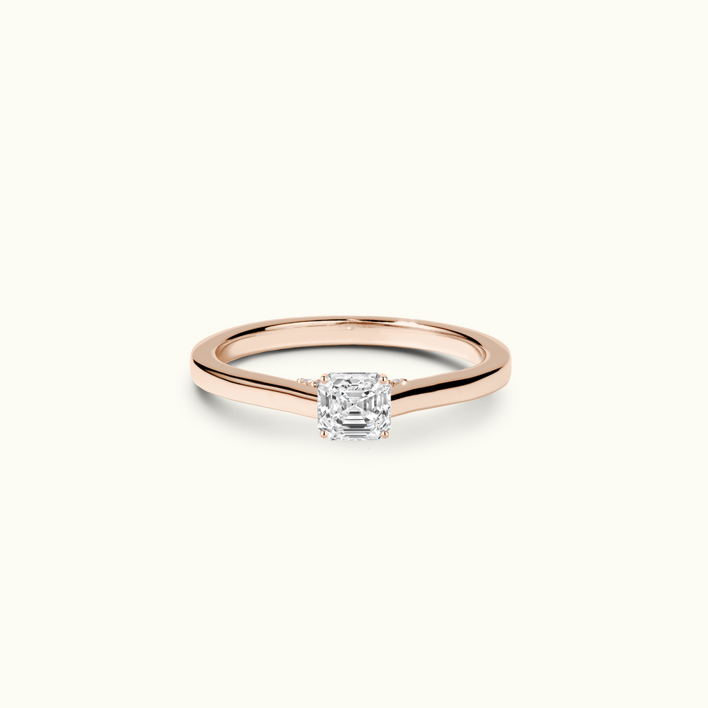 Jewellers District's Six-Prong Diamond Engagement Ring with Diamond Bridge in 14k Rose Gold, Asscher