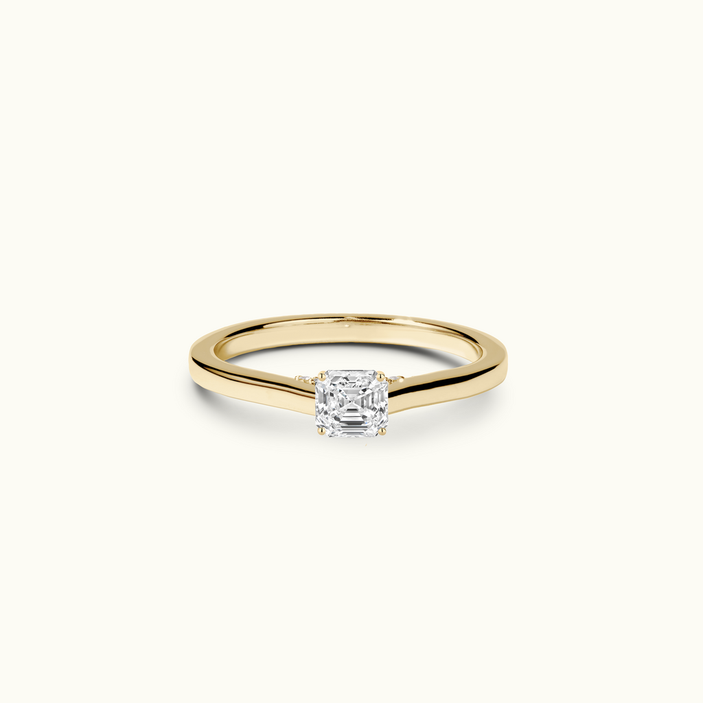 Jewellers District's Six-Prong Diamond Engagement Ring with Diamond Bridge in 14k Yellow Gold, Asscher