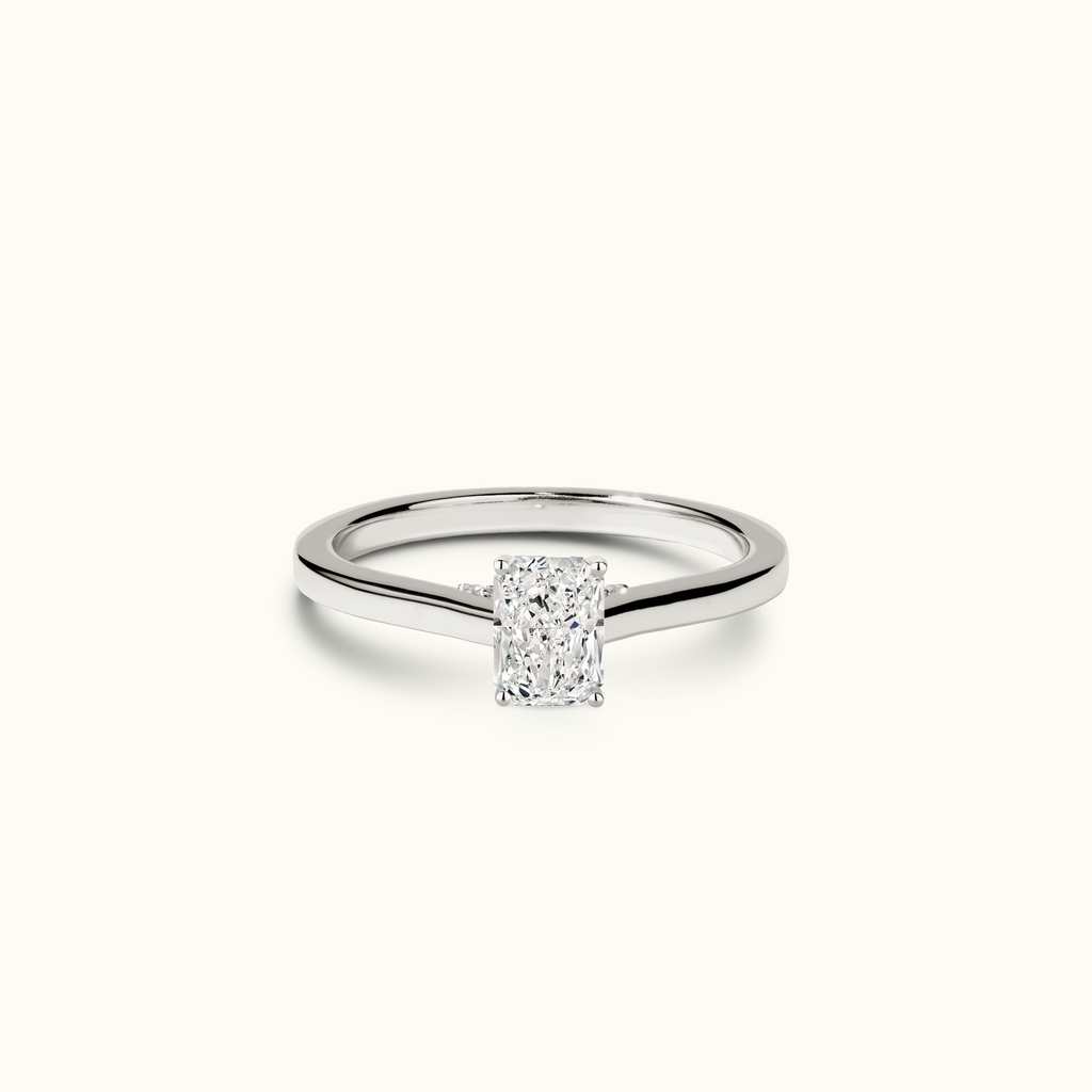 Jewellers District's Six-Prong Diamond Engagement Ring with Diamond Bridge in 14k White Gold, Radiant