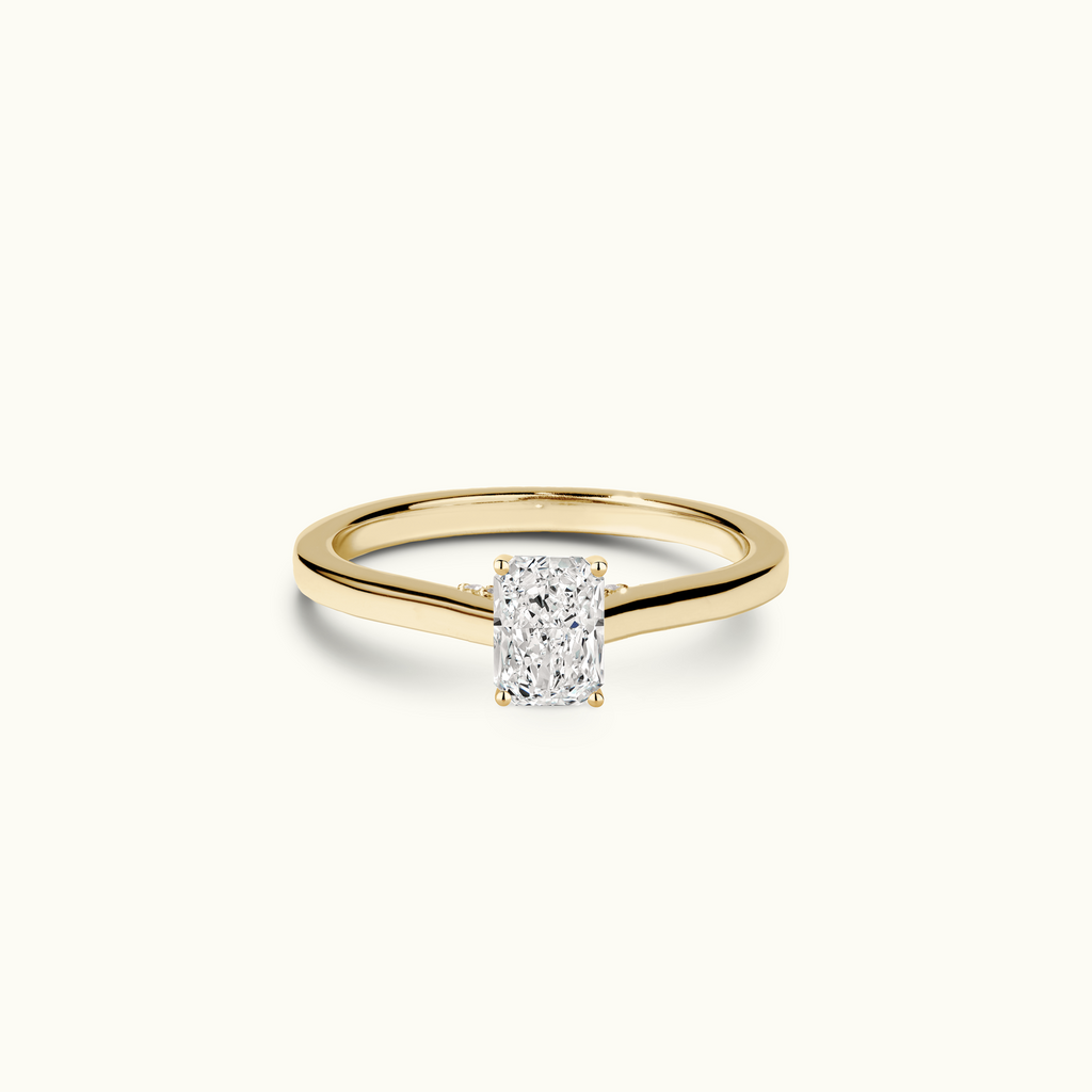 Jewellers District's Six-Prong Diamond Engagement Ring with Diamond Bridge in 14k Yellow Gold, Radiant