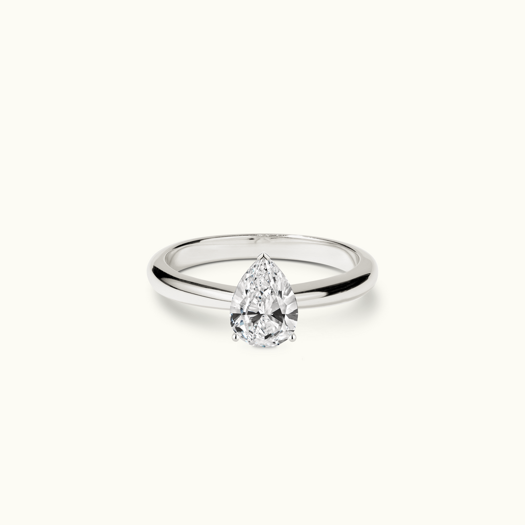 Jewellers District's Diamond Engagement Ring with Tapered Band in 14k White Gold, Pear