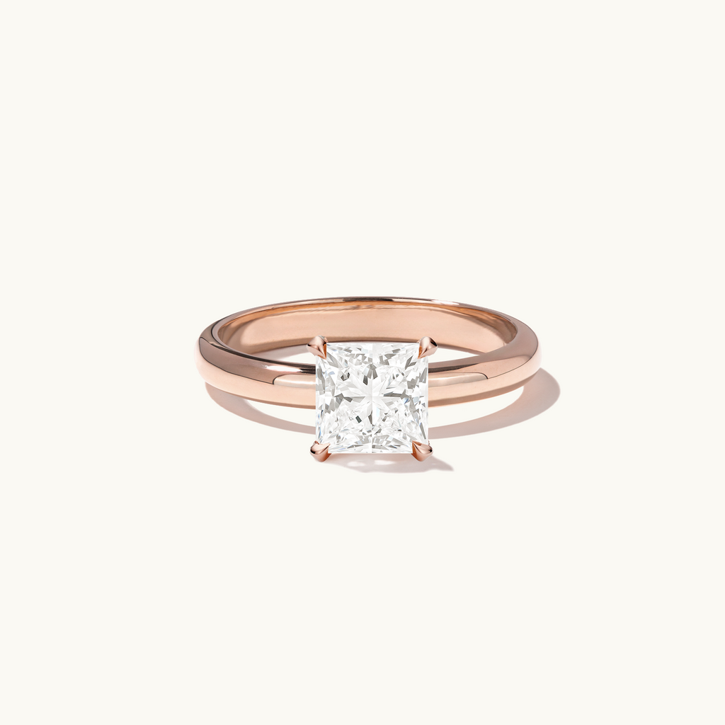 Jewellers District's Diamond Engagement Ring with Thick Band in 14k Rose Gold, Princess