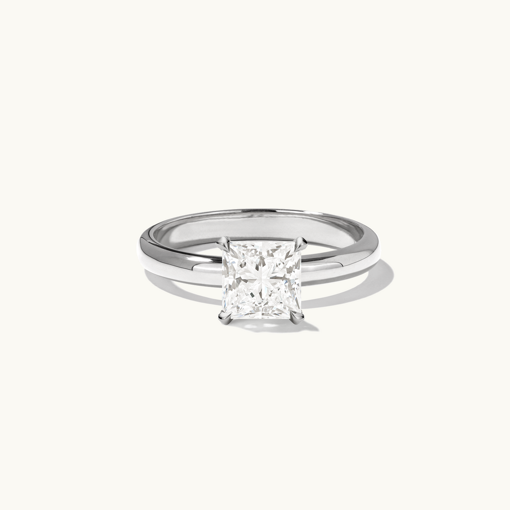 Jewellers District's Diamond Engagement Ring with Thick Band in 14k White Gold, Princess