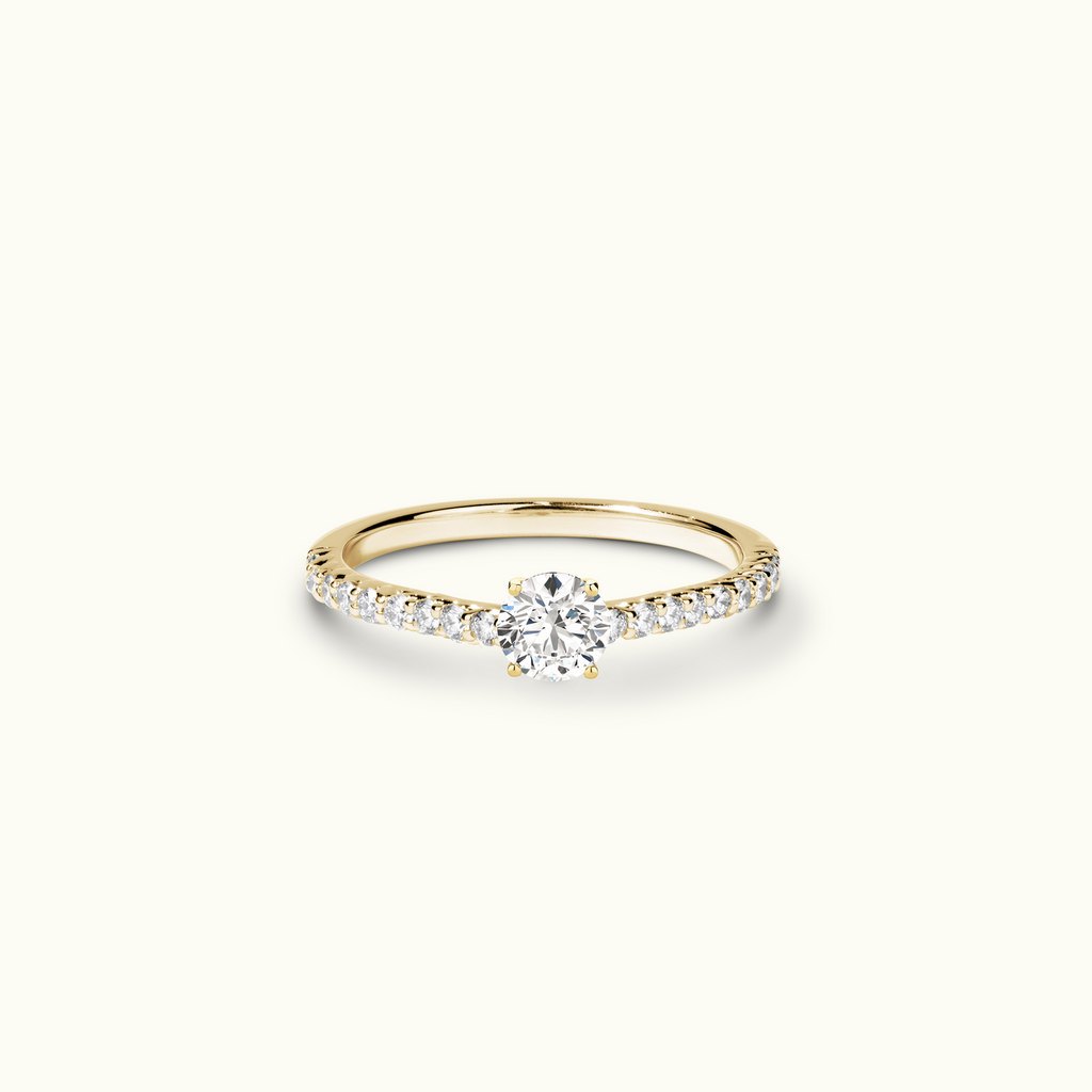 Jewellers District's Diamond Engagement Ring with Diamond Pavé Prongs and Signature Knot Setting in 14k Yellow Gold, Round