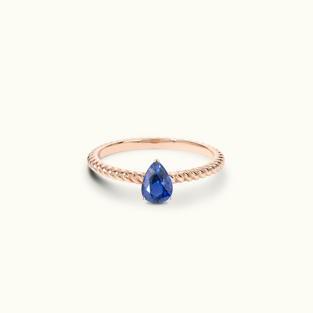 Jewellers District's Twist Royal Sapphire Engagement Ring in 14k Rose Gold, Pear