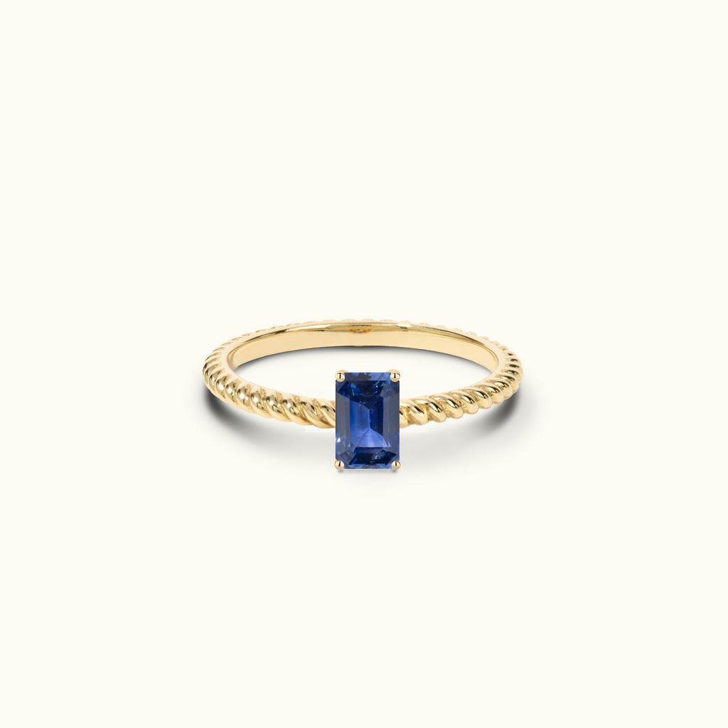 Jewellers District's Twist Royal Sapphire Engagement Ring in 14k Yellow Gold, Emerald