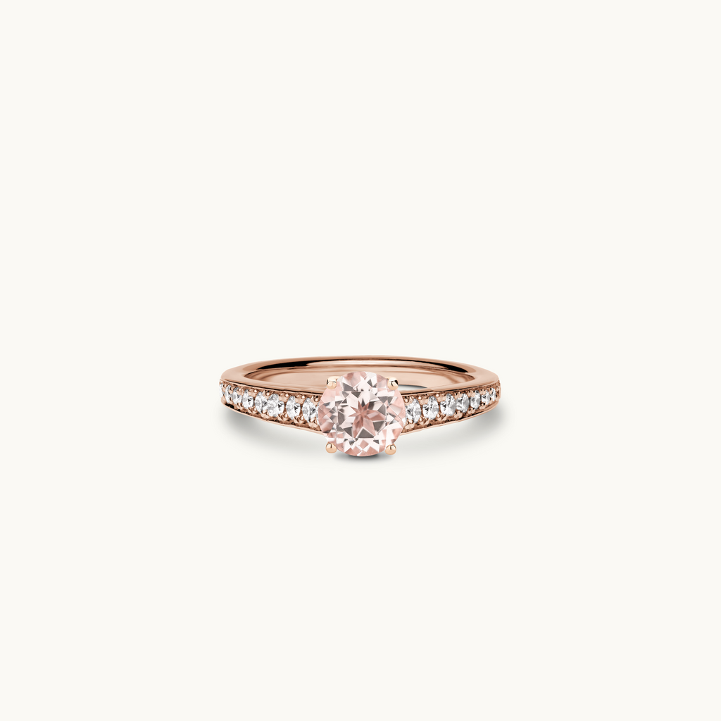 Jewellers District's Vintage Morganite Engagement Ring with Bright-Cut Pavé in 14k Rose Gold, Round