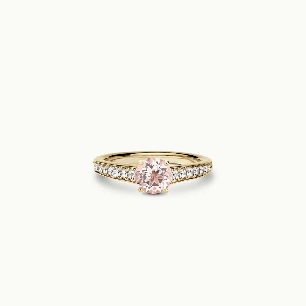 Jewellers District's Vintage Morganite Engagement Ring with Bright-Cut Pavé in 14k Yellow Gold, Round