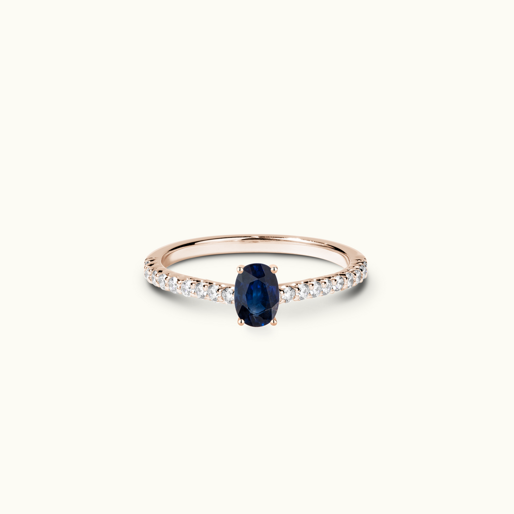 Jewellers District's Twist Cathedral-Setting Royal Sapphire Engagement Ring in 14k Rose Gold, Oval