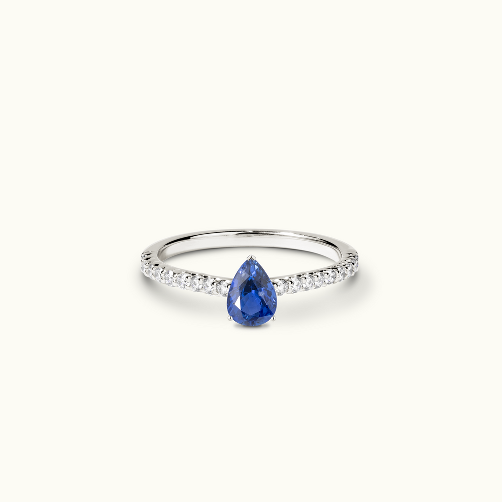 Jewellers District's Twist Cathedral-Setting Royal Sapphire Engagement Ring in 14k White Gold, Pear