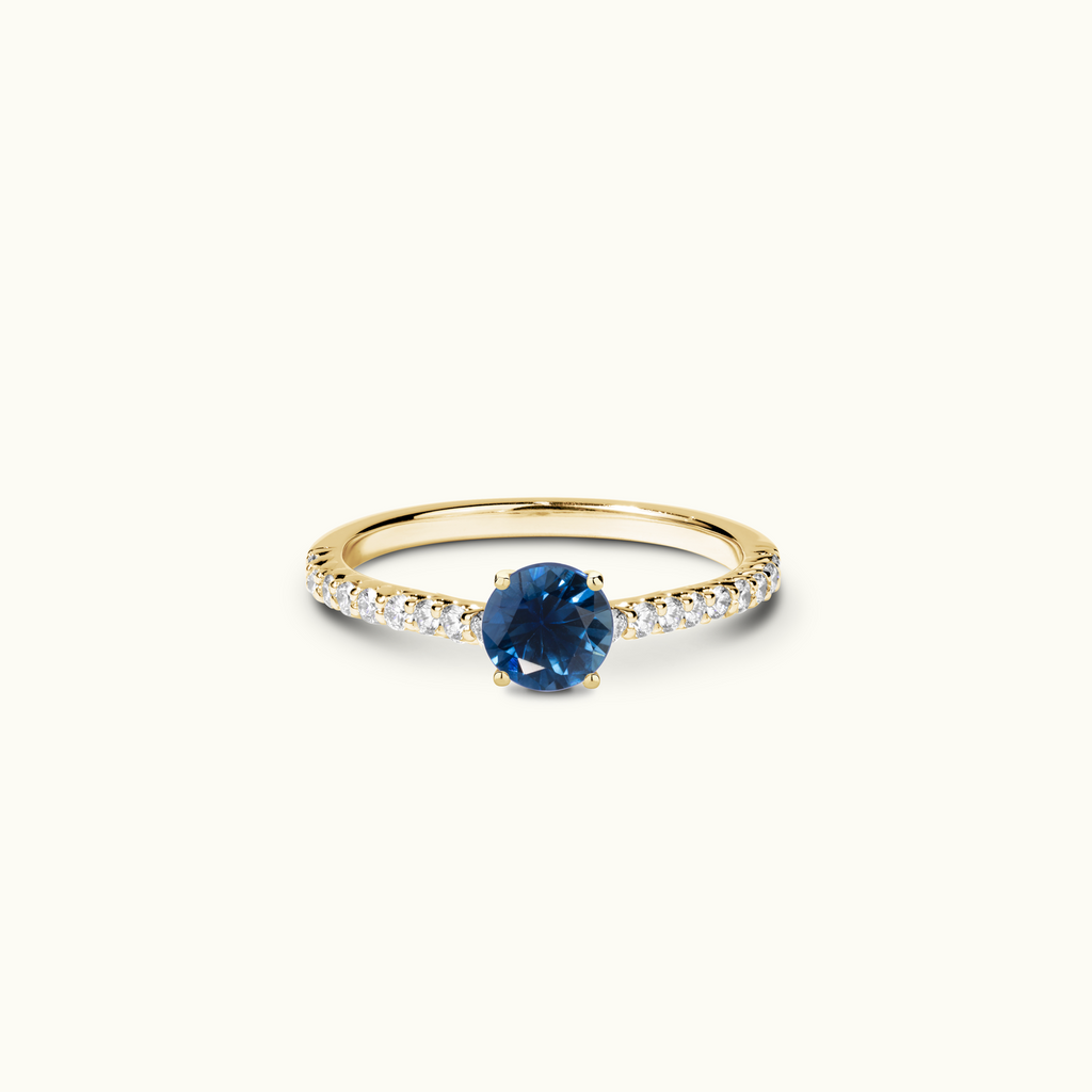 Jewellers District's Twist Cathedral-Setting Royal Sapphire Engagement Ring in 14k Yellow Gold, Round