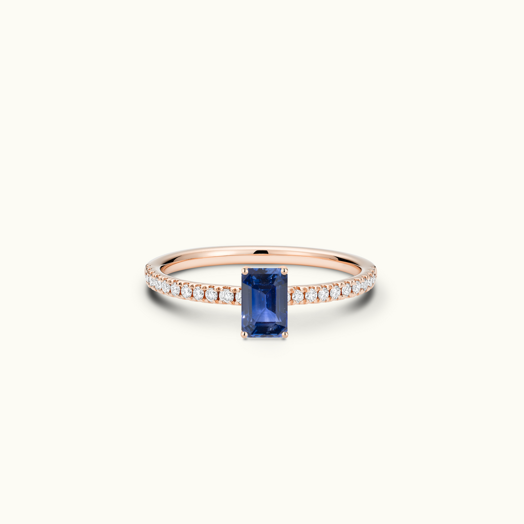 Jewellers District's Royal Sapphire Engagement Ring with Signature Knot-Basket and Diamond Band in 14k Rose Gold, Emerald