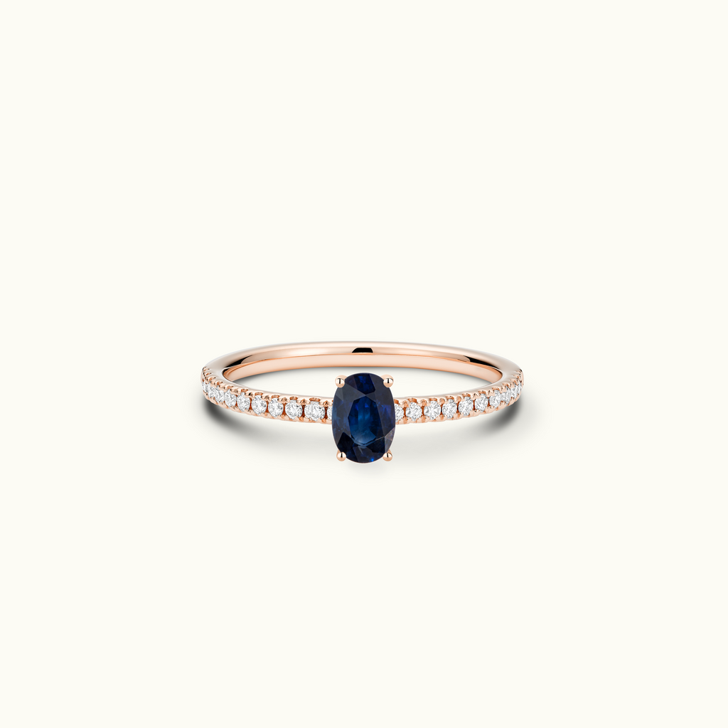 Jewellers District's Royal Sapphire Engagement Ring with Signature Knot-Basket and Diamond Band in 14k Rose Gold, Oval