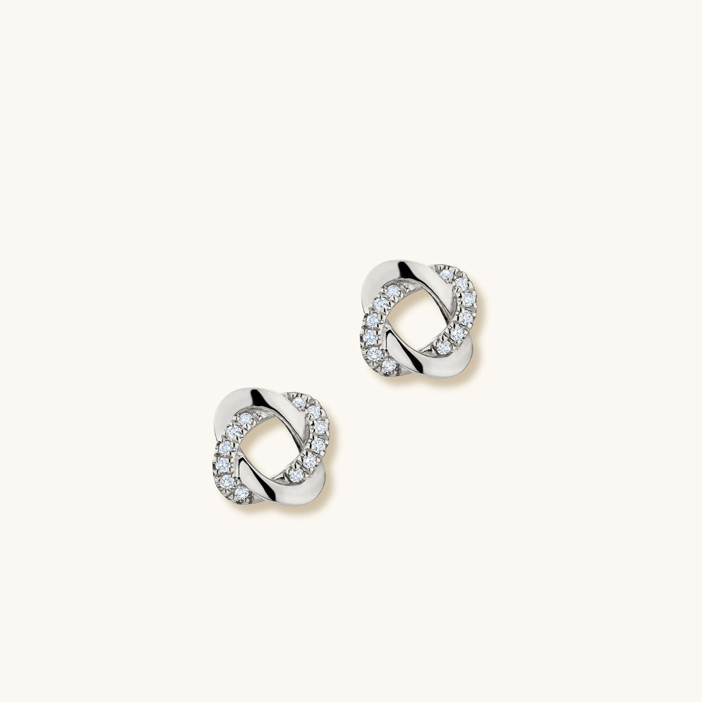 Face view of Jewellers District's Twisted Diamond Pavé Studs in 14k White Gold