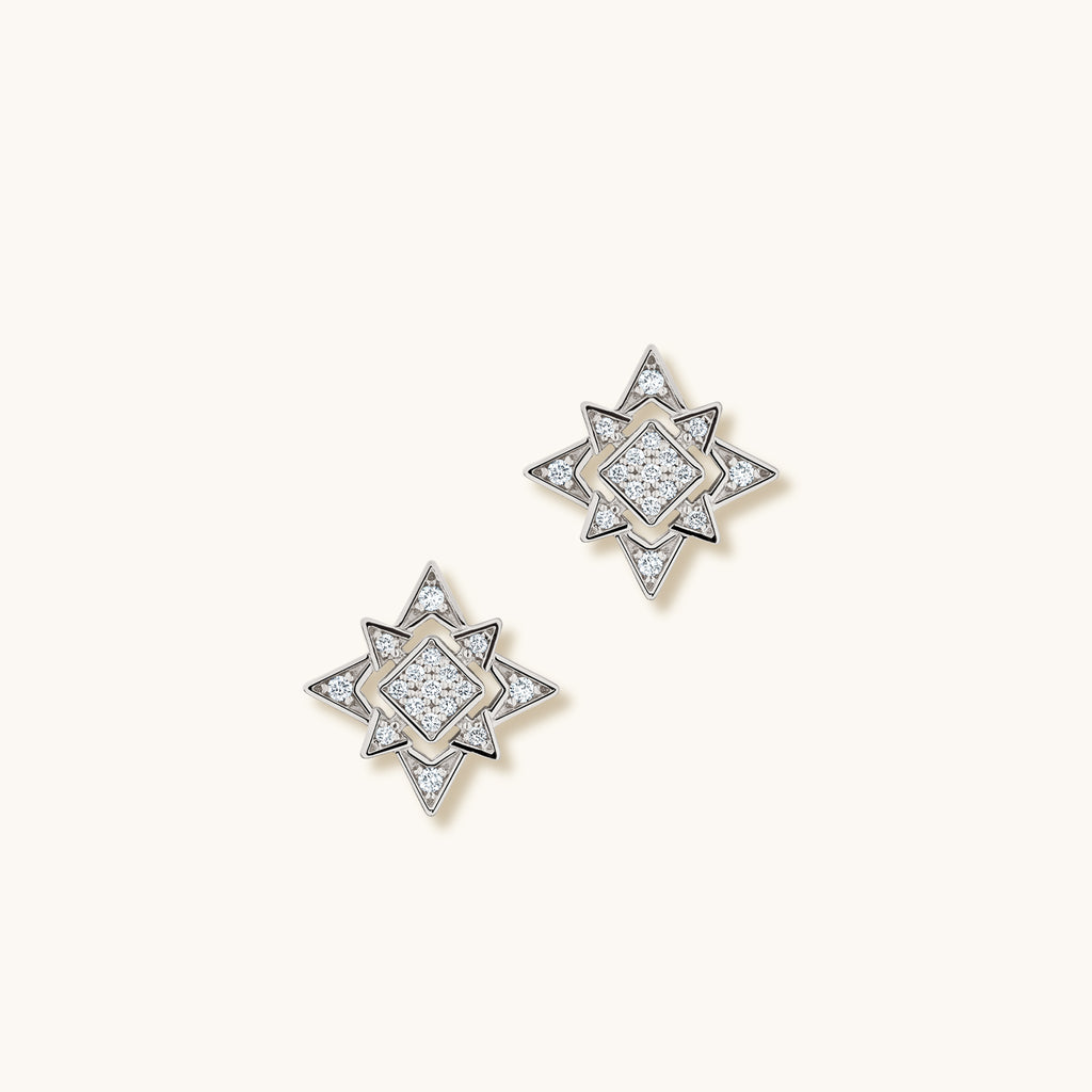 Face view of Jewellers District's North Star Diamond Pavé Earrings in 14k White Gold