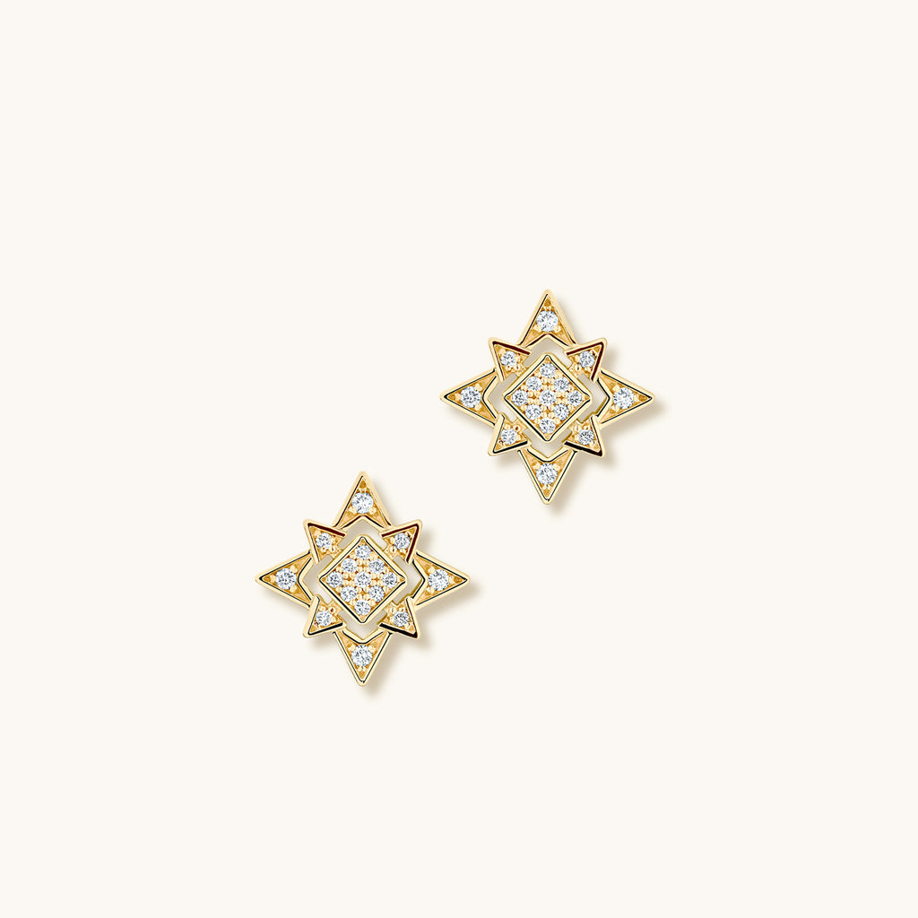 Face view of Jewellers District's North Star Diamond Pavé Earrings in 14k Yellow Gold