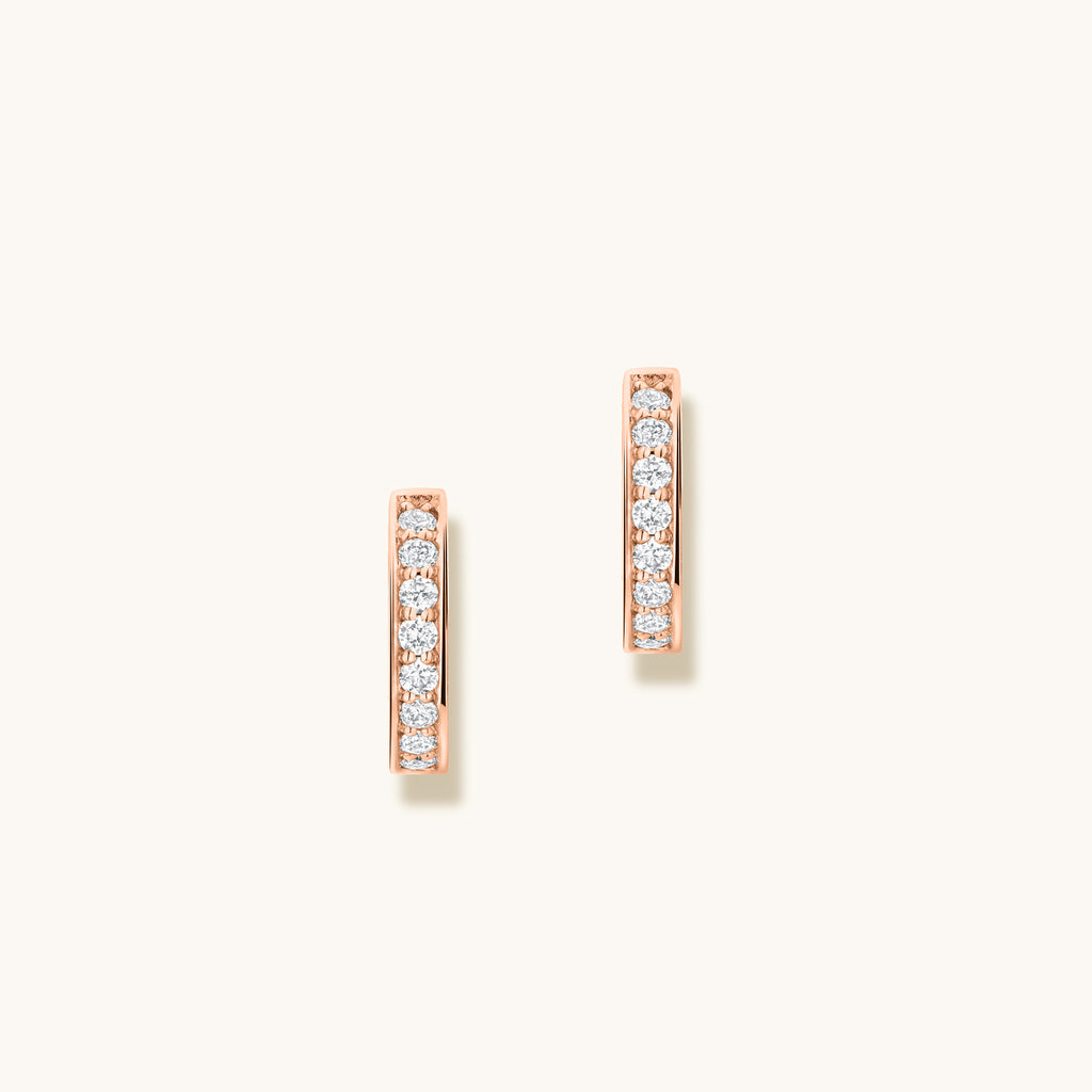 Face view of Jewellers District's Diamond Hoop Earrings with Bright-Cut Setting in 14k Rose Gold #2