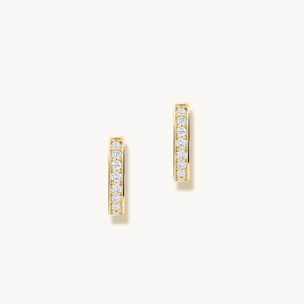 Face view of Jewellers District's Diamond Hoop Earrings with Bright-Cut Setting in 14k Yellow Gold #2