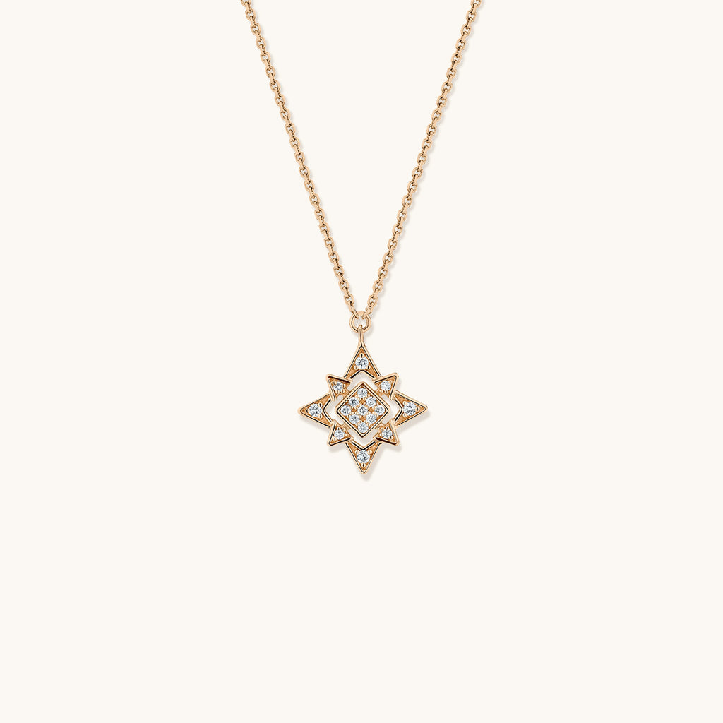 Face view of Jewellers District's North Star Diamond Pavé Necklace in 14k Rose Gold