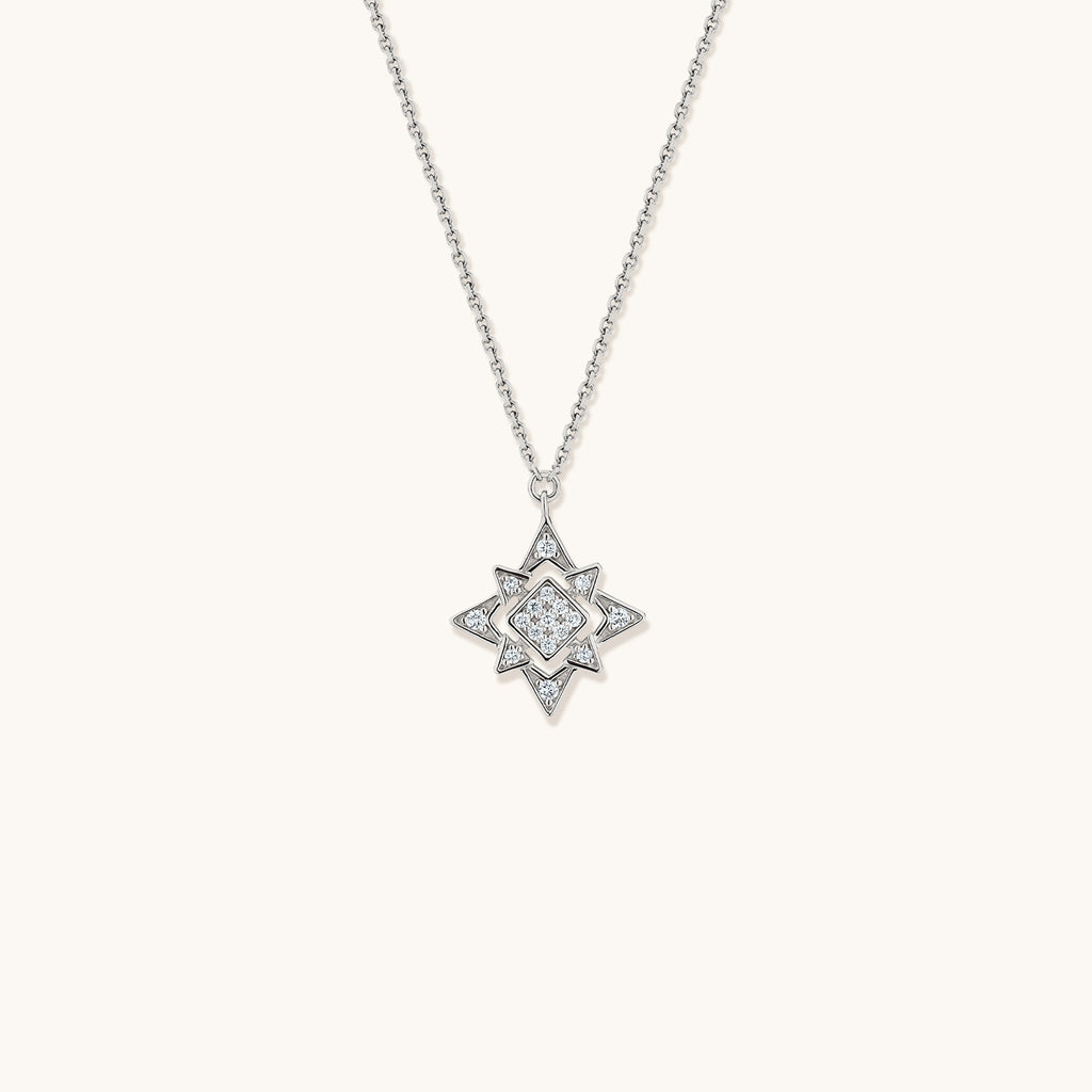 Face view of Jewellers District's North Star Diamond Pavé Necklace in 14k White Gold