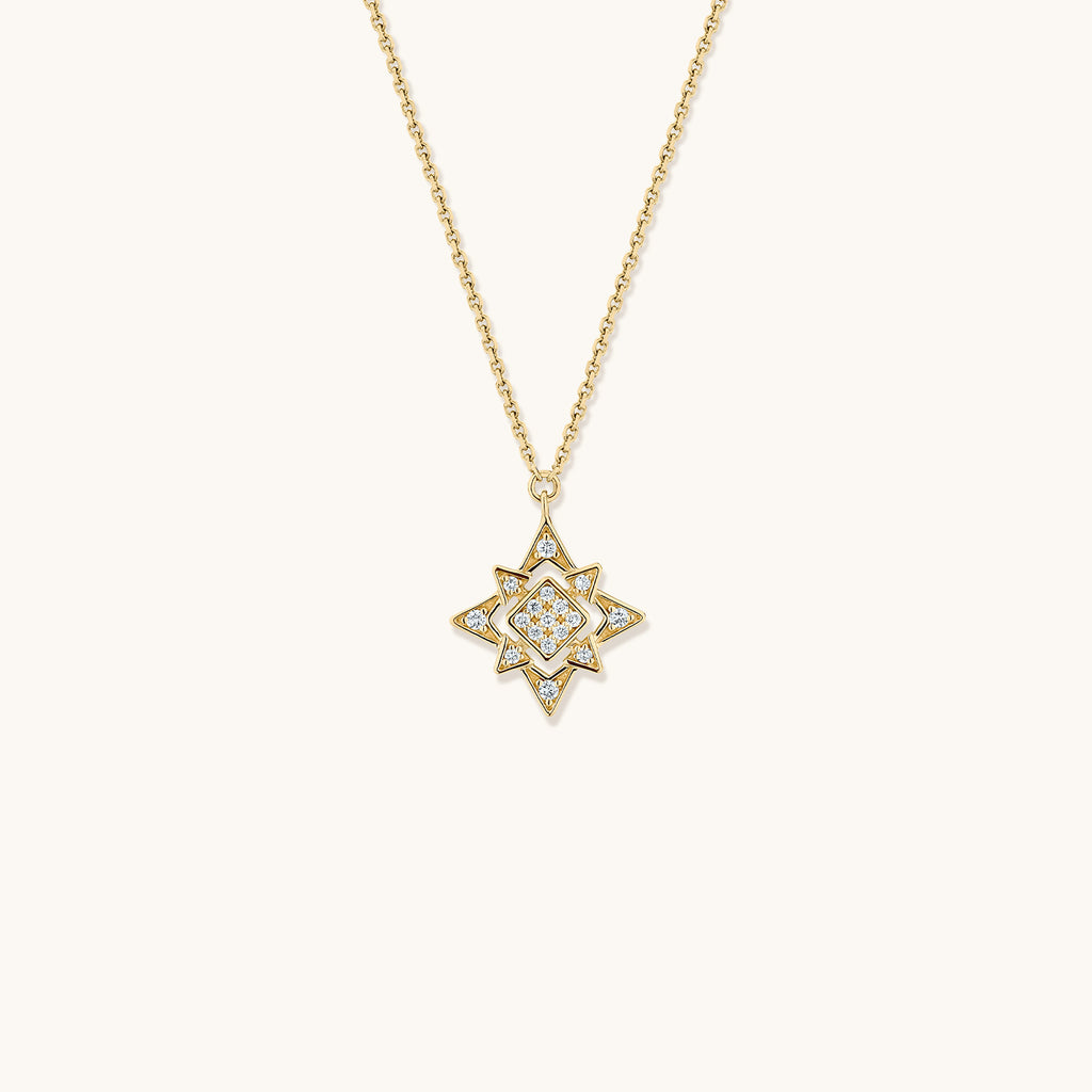 Face view of Jewellers District's North Star Diamond Pavé Necklace in 14k Yellow Gold