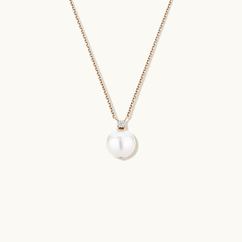 Face view of Jewellers District's Freshwater Pearl Pendant Necklace with Accent Diamond in 14k Rose Gold