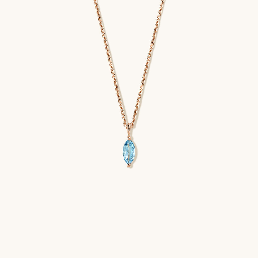 Face view of Jewellers District's Marquise Aquamarine Pendant Necklace in 14k Rose Gold