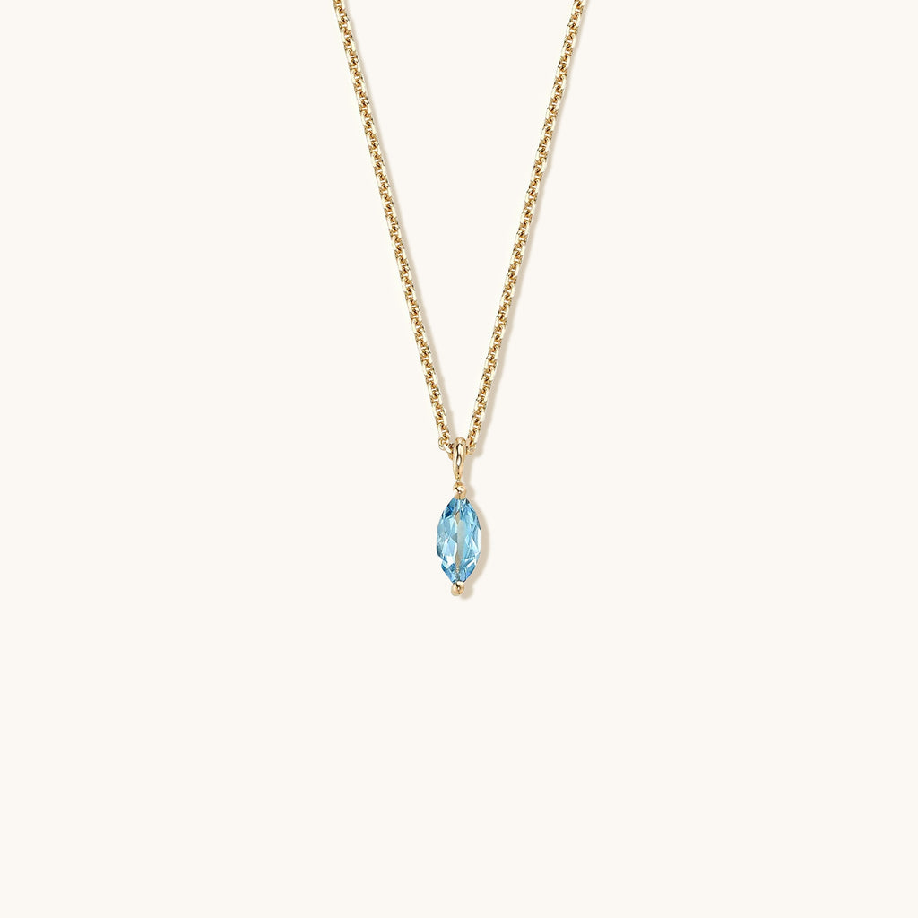 Face view of Jewellers District's Marquise Aquamarine Pendant Necklace in 14k Yellow Gold