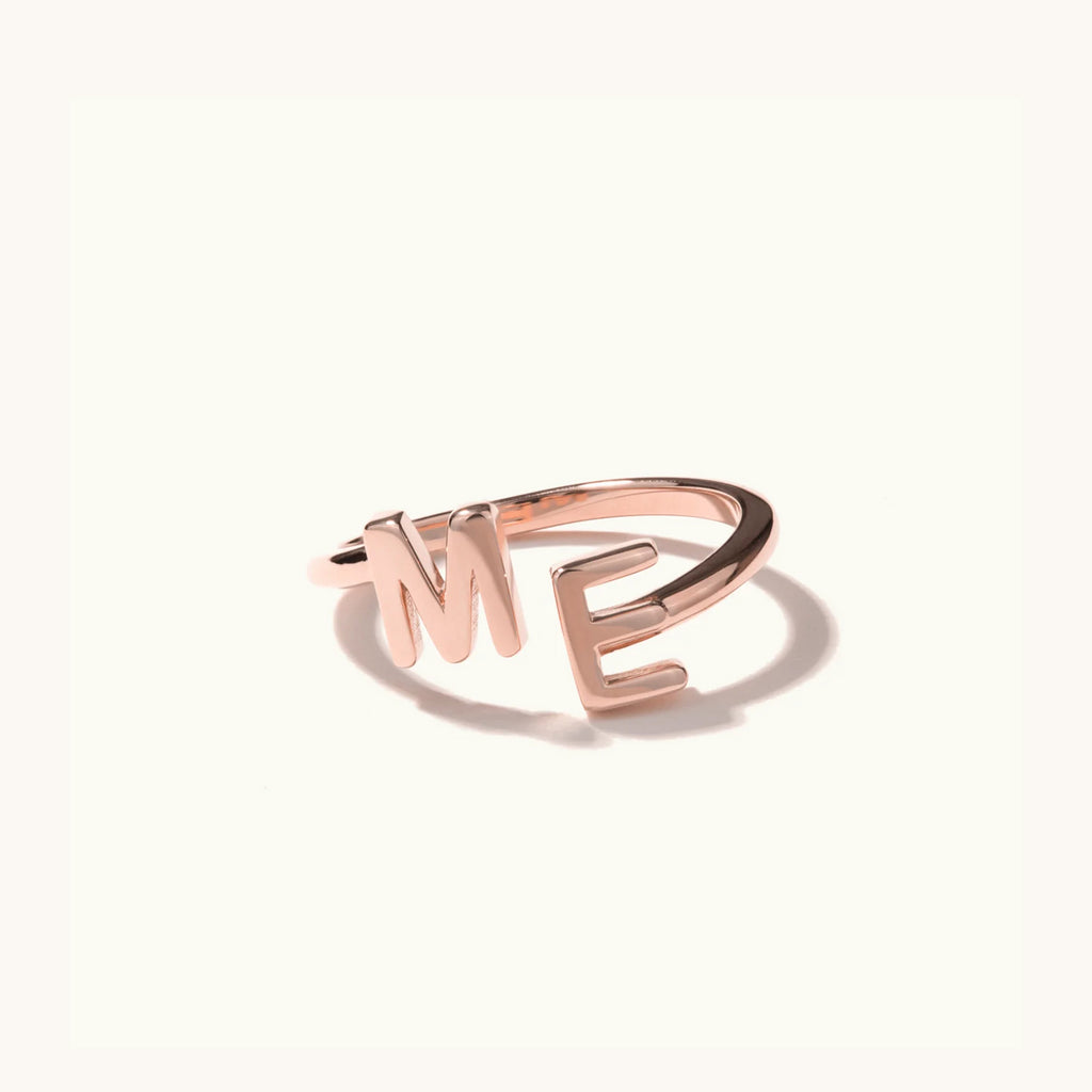 Face view of Jewellers District's Initials Gold Ring in 14k Rose Gold