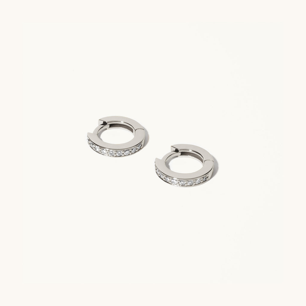 Jewellers District's Bright-Cut Diamond Hoop Earrings in 14k White Gold