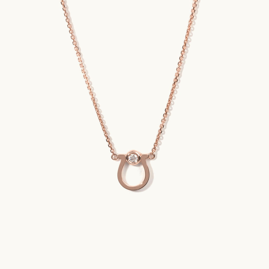 Jewellers District's Horseshoe Pendant Necklace with Accent Diamond in 10k Rose Gold