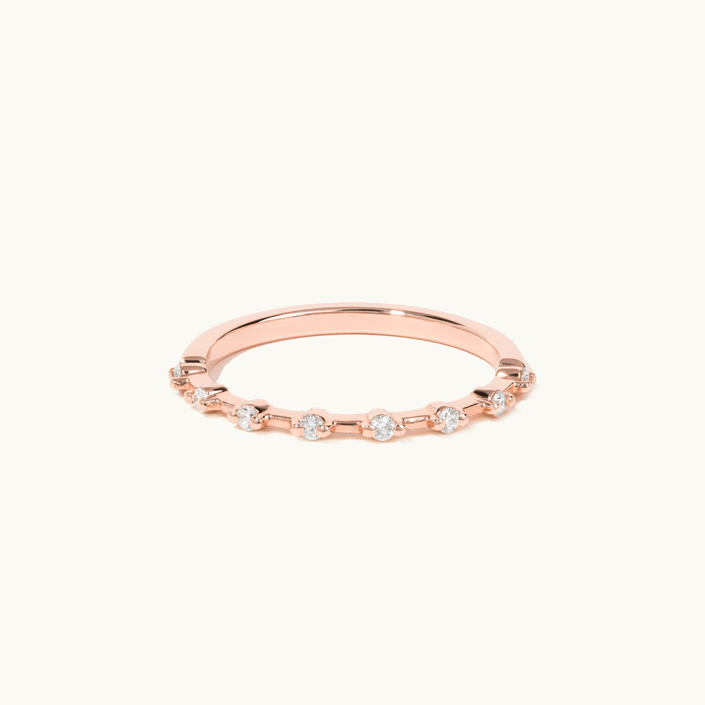 Face view of Jewellers District's Two-Prong Diamond Wedding Ring in 14k Rose Gold