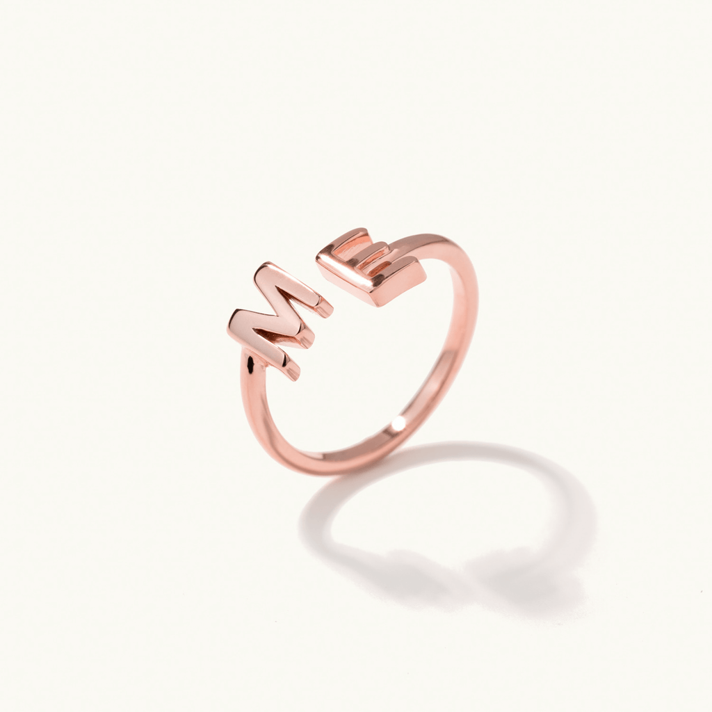 Standing view of Jewellers District's Initials Gold Ring in 14k Rose Gold