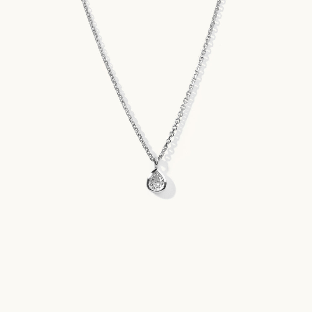 Jewellers District's Pear-Cut Bezel-Set Diamond Pendant Necklace in 10k White Gold