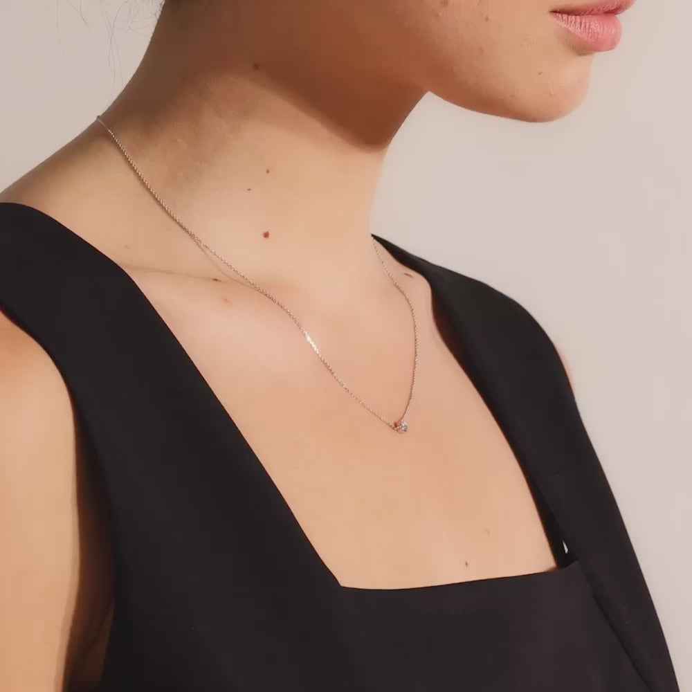 Video showcasing Jewellers District's Bezel-Set Solitaire Diamond Necklace in 14k Rose Gold