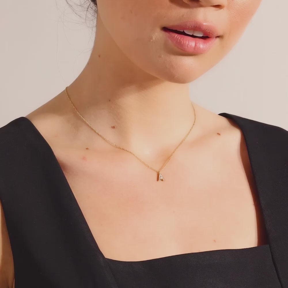 Video showcasing Jewellers District's Initial Diamond Pavé Necklace : A in 14k White Gold